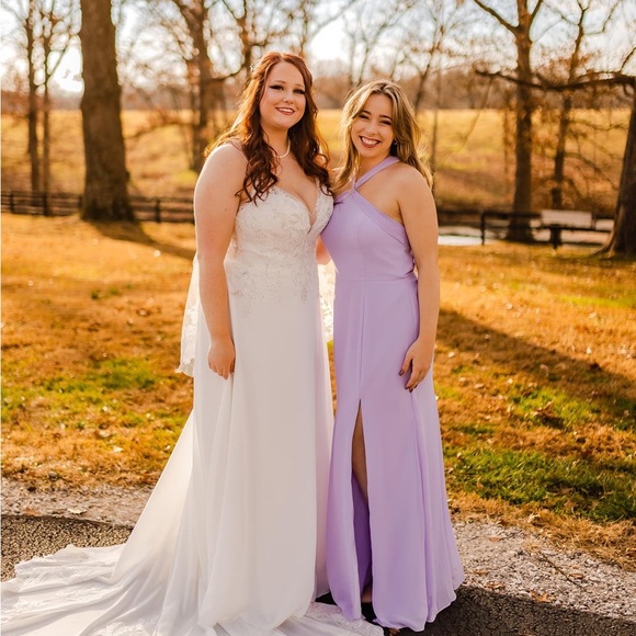 Azazie purple chiffon dress worn once custom size similar to a 6. I an 5’3” - Picture 1 of 5